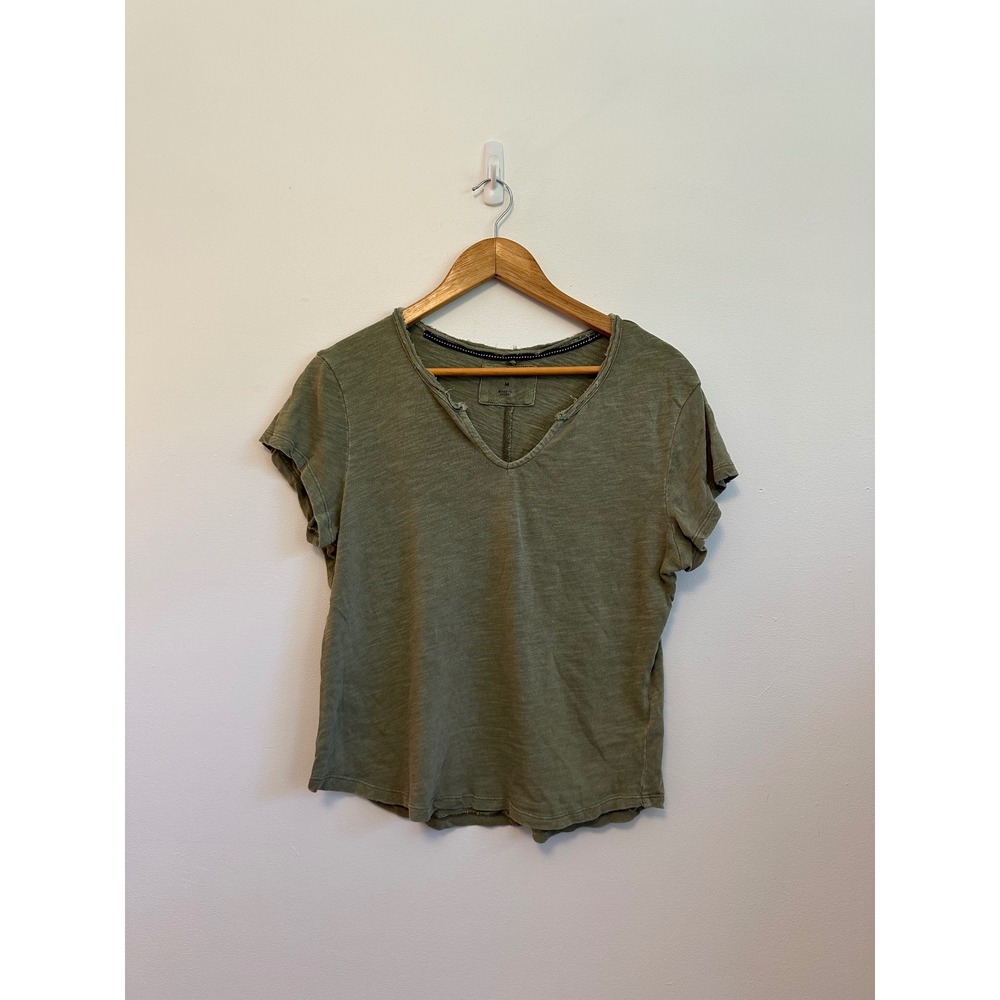 Dear John Anaya Notch Neck Slub Short Sleeve T-Shirt in Olive Green | Size Small - Picture 3 of 10